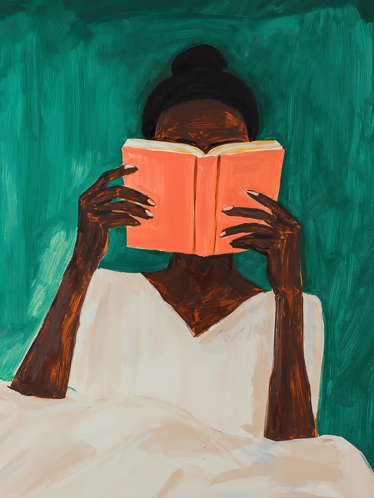 Reading Portrait Poster: Black Woman with Book - artwork on paper