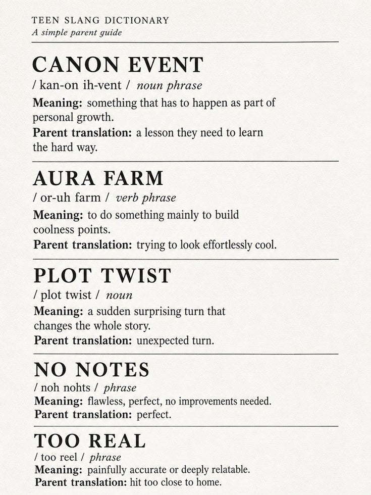 Teen Slang Dictionary Print: Minimalist Typographic Wall Art - artwork on paper