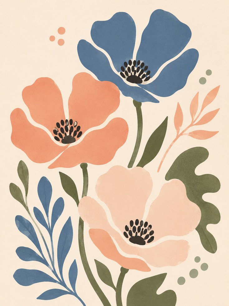 Modern Floral Wall Art - artwork on paper