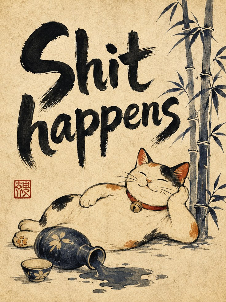 Funny Bathroom Wall Art – Cat Humor Print - artwork on paper