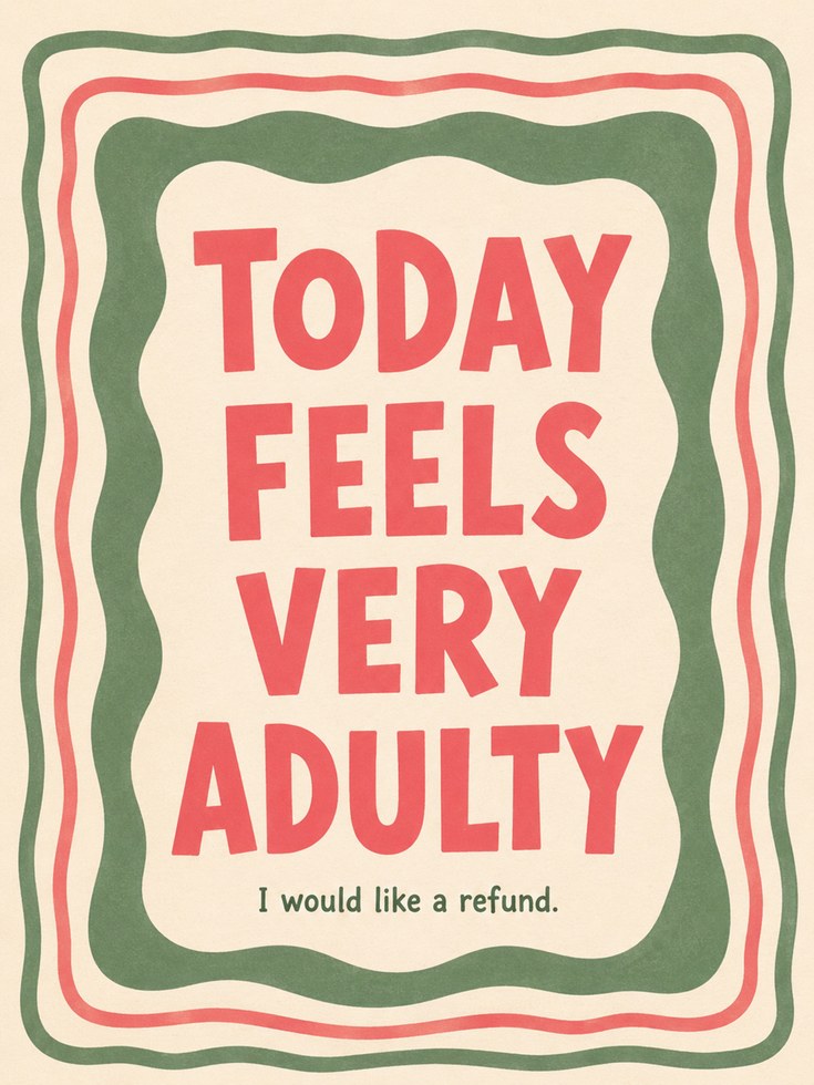 Today Feels Very Adulty Print: Retro Typography Poster - artwork on paper