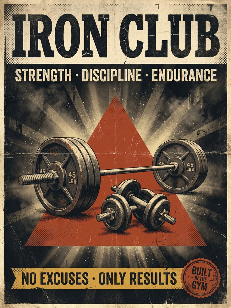 Iron Club Gym Poster: Vintage Fitness Motivation Wall Art - artwork on paper