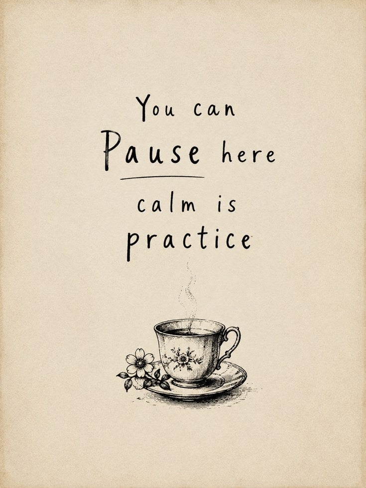 Mindfulness Wall Art: Hand-Drawn Tea Cup - artwork on paper