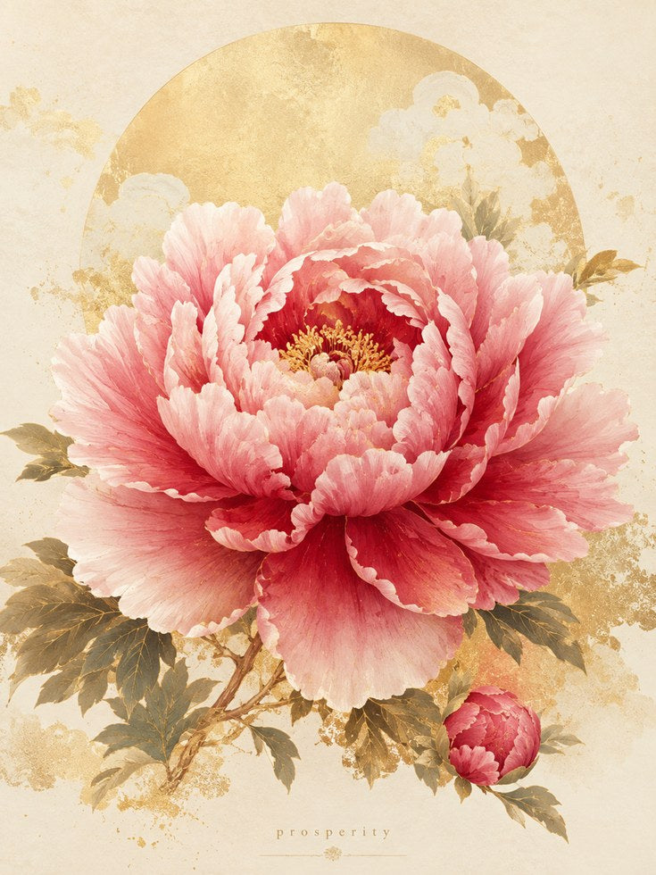 Peony Wall Art – Gold Leaf Floral Print - artwork on paper