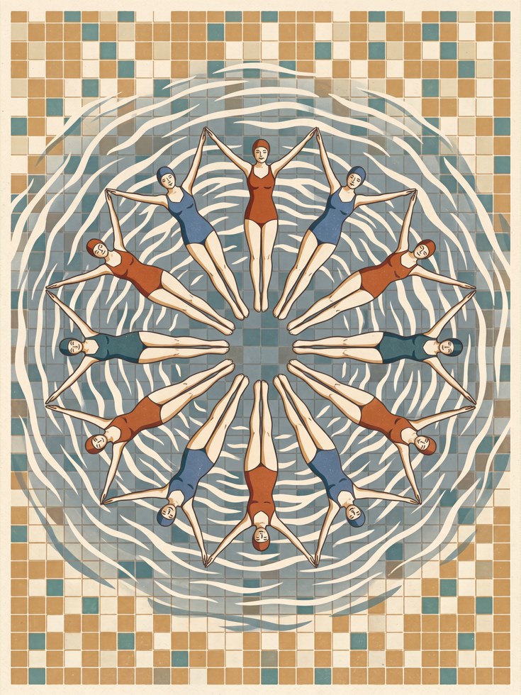 Art Deco Swimmers Print — Vintage Synchronized Swimming Kaleidoscope - artwork on paper