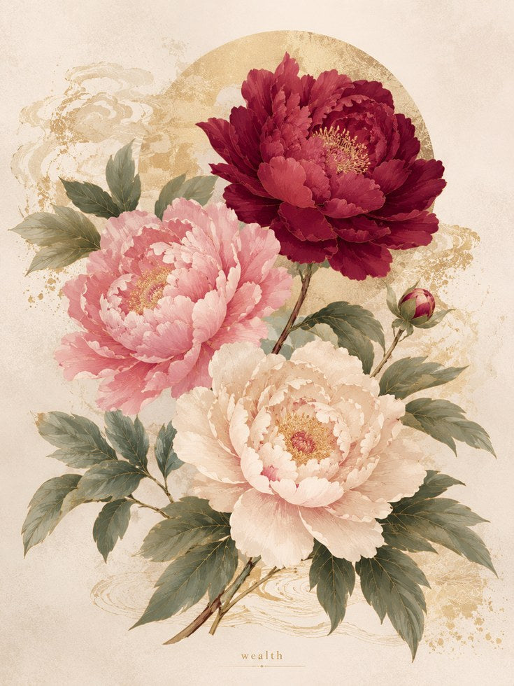 Peony Wall Art – Vintage Floral Print - artwork on paper