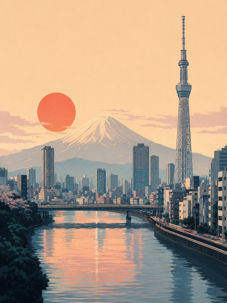 Tokyo Skyline Print – Mount Fuji Poster - artwork on paper