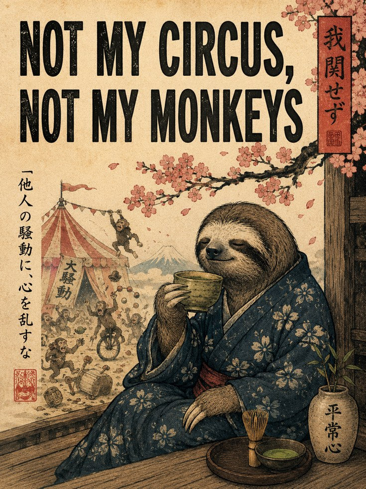 Not My Circus Sloth Art Print: Japanese Ukiyo-e Style Poster - artwork on paper
