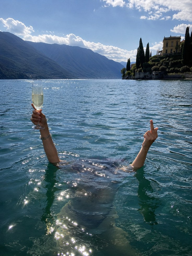 Italian Lake Swimming Art Print: Mediterranean Summer Lifestyle - artwork on paper