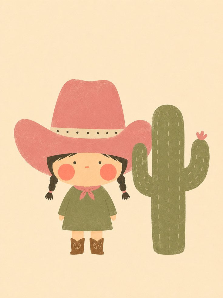 Cowgirl Cactus Print – Western Nursery Wall Art - artwork on paper