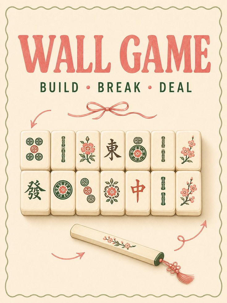 Mahjong Wall Game Poster: Vintage Asian Gaming Art Print - artwork on paper