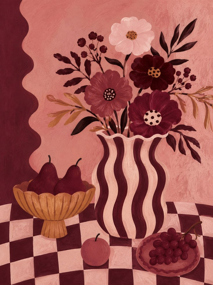 Still Life Floral Print – Vintage Vase Wall Art - artwork on paper