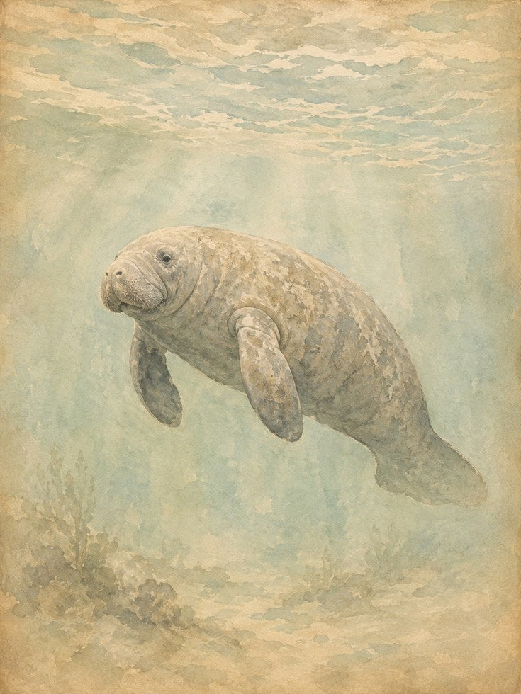 Manatee Wall Art – Vintage Marine Animal Print - artwork on paper
