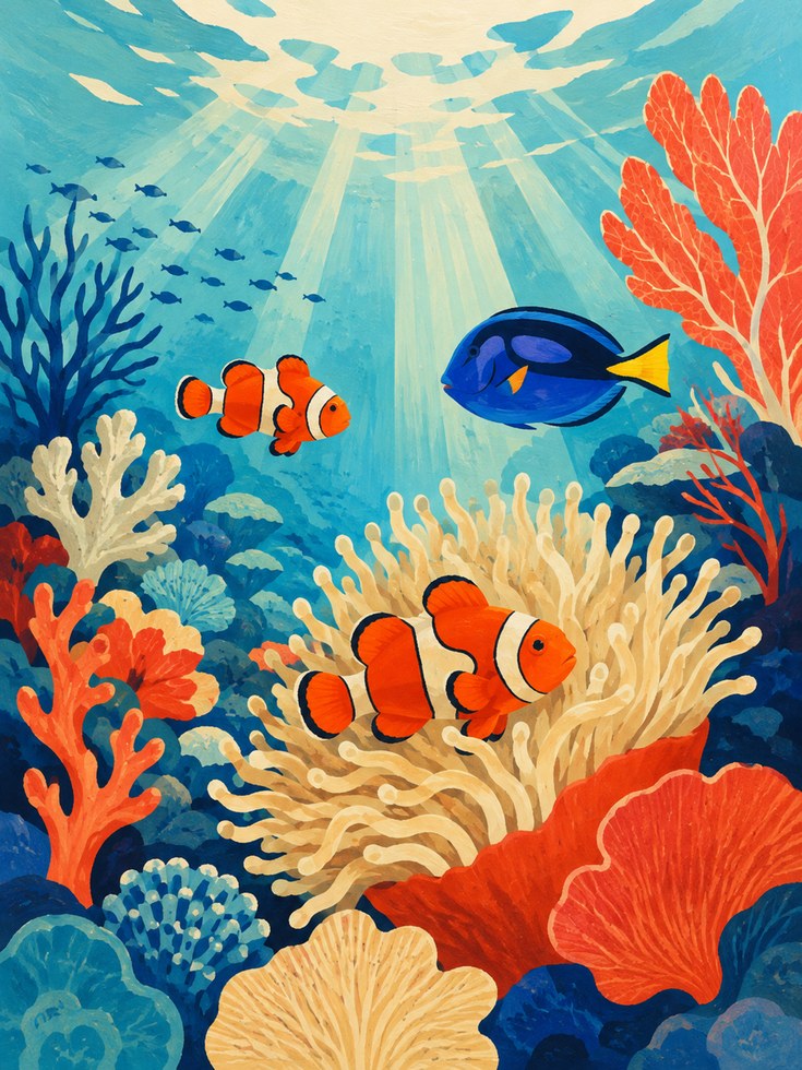 Coral Reef Wall Art – Ocean Fish Print - artwork on paper