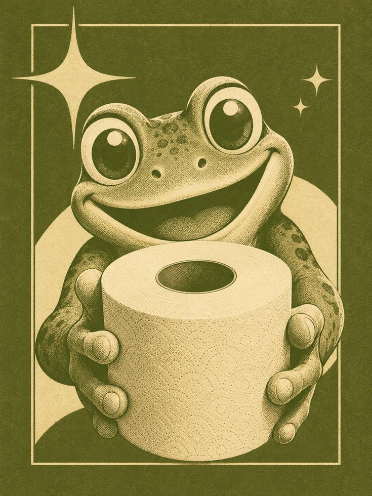 Retro Frog Bathroom Print: 1970s Mid-Century Illustration - artwork on paper
