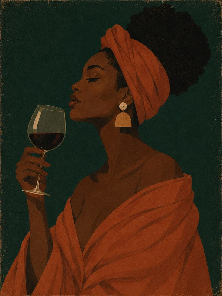 African Woman Wine Portrait Print - artwork on paper