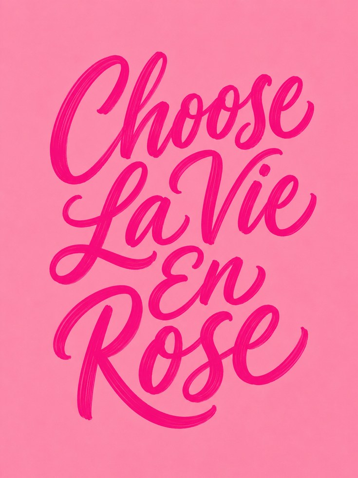 Choose La Vie En Rose Typography Print: Pink Script Lettering - artwork on paper