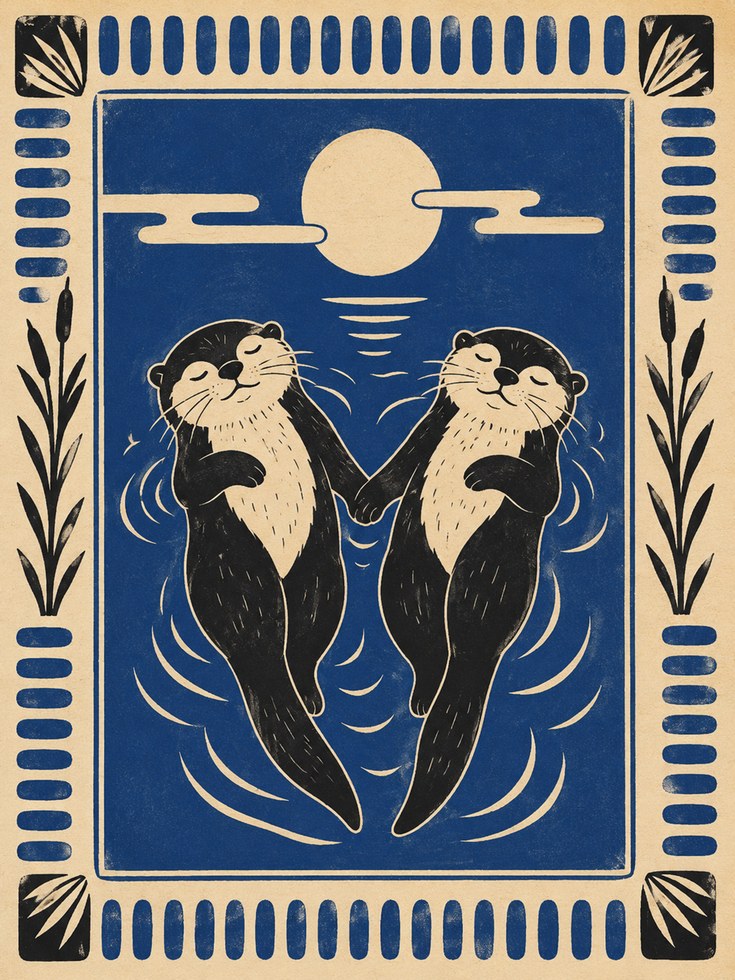 Otter Wall Art – Folk Art Animal Print - artwork on paper