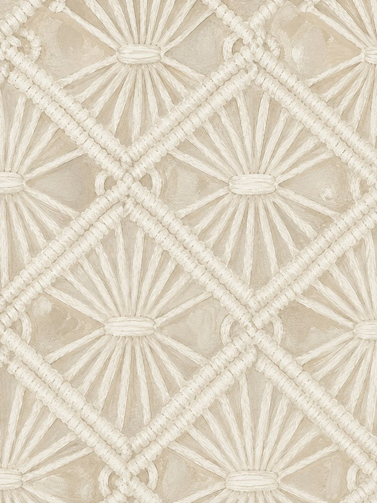 Macrame Pattern Wall Art: Neutral Boho Textile Design - artwork on paper