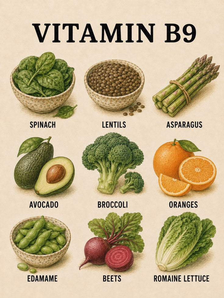 Vitamin B9 Foods Poster - artwork on paper
