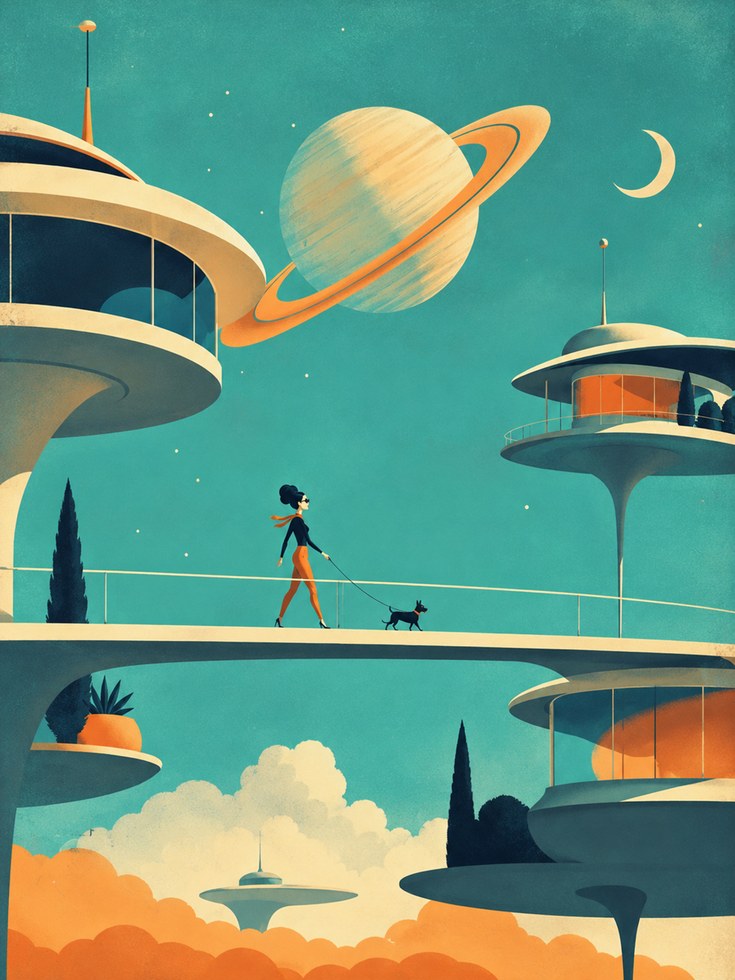 Retro Space Wall Art – Mid Century Modern Print - artwork on paper