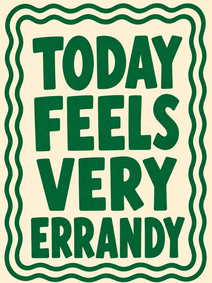 Today Feels Very Errandy Print: Retro Green Typography Poster - artwork on paper