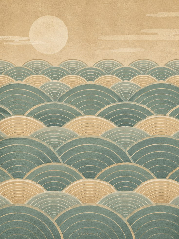 Seigaiha Wave Art Print: Minimalist Coastal Design - artwork on paper