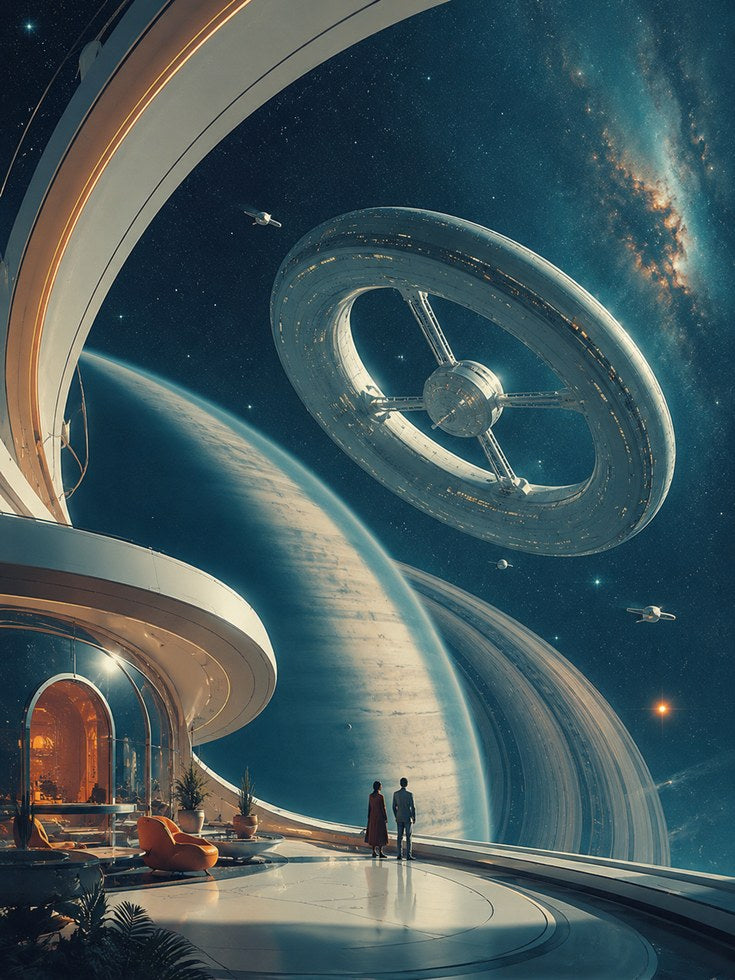 Space Station Wall Art – Retro Sci Fi Print - artwork on paper