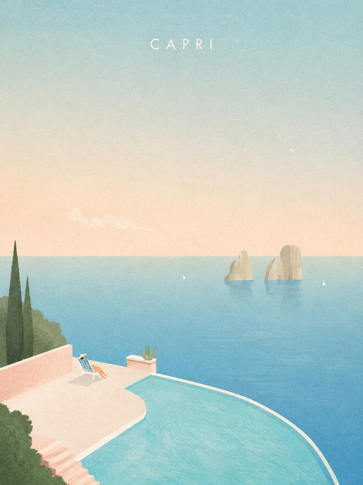 Capri Coast Art Print: Minimalist Italian Mediterranean Sea View - artwork on paper