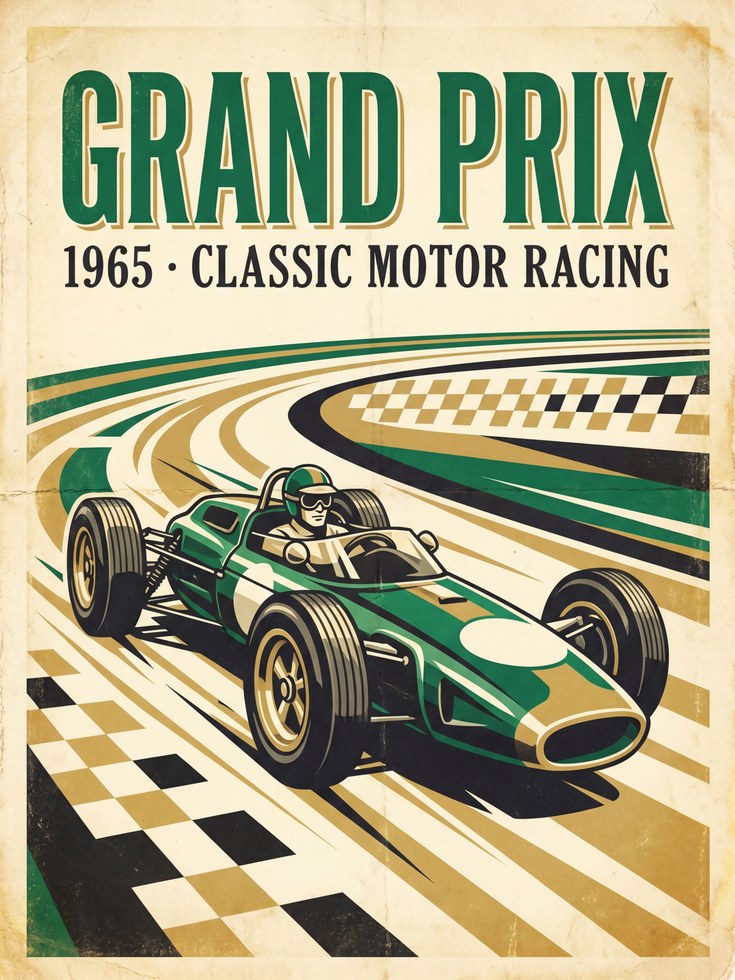 Vintage Grand Prix Poster Print — 1965 Classic Motor Racing - artwork on paper