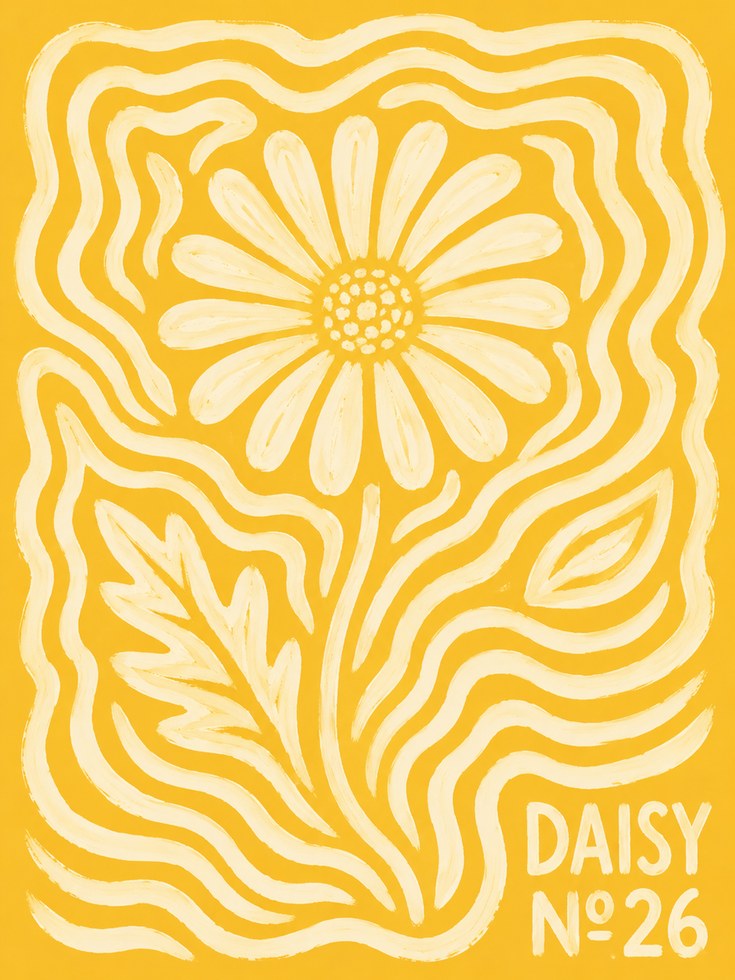 Retro Daisy Poster – Vintage Flower Wall Art - artwork on paper