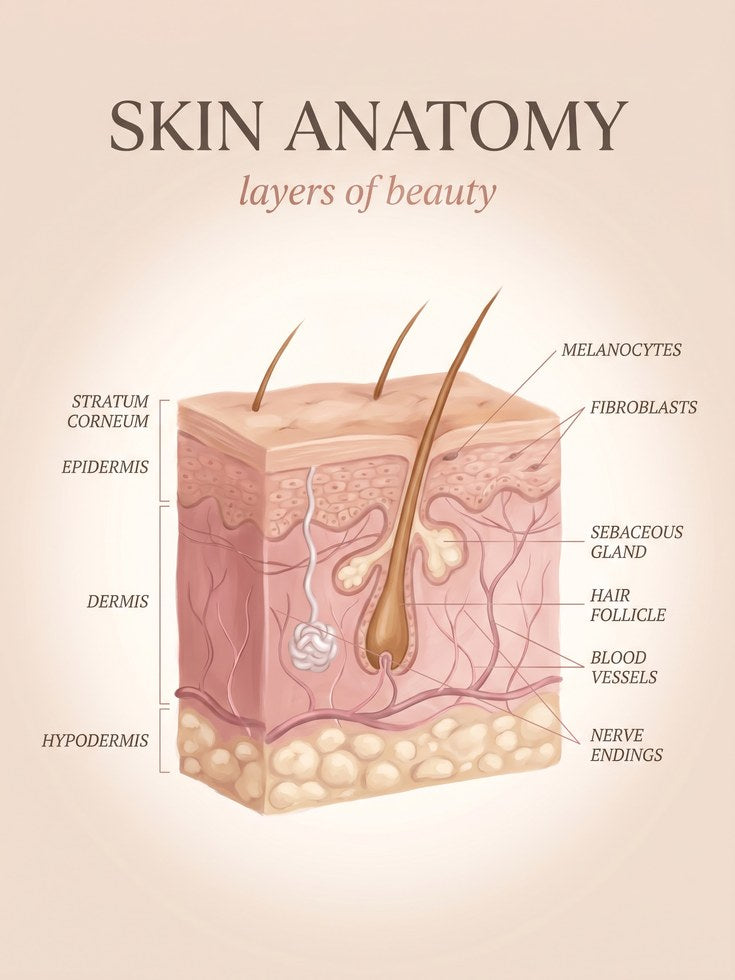 Skin Anatomy Print: Detailed Layers Illustration in Soft Pink - artwork on paper