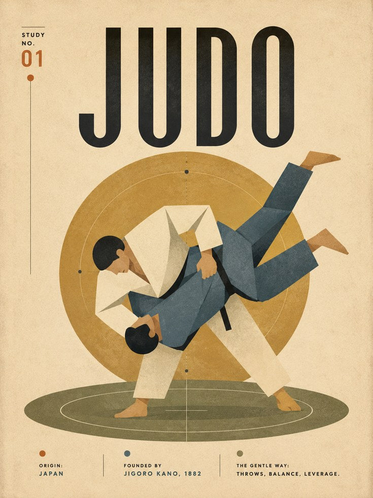 Judo Martial Arts Poster: Vintage Geometric Mid-Century Design - artwork on paper