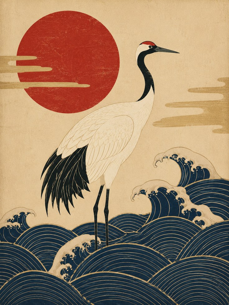 Japanese Crane Print - artwork on paper