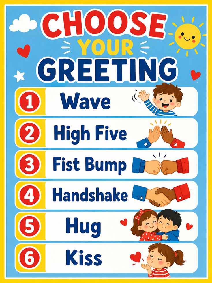 Choose Your Greeting Poster: Classroom Social Skills Chart - artwork on paper