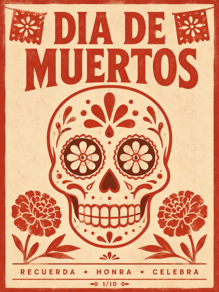 Dia de Muertos Print: Sugar Skull and Marigold Art (Unframed) - artwork on paper