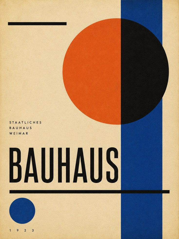 Bauhaus Geometric Poster: Orange Black and Blue Modernist Print - artwork on paper