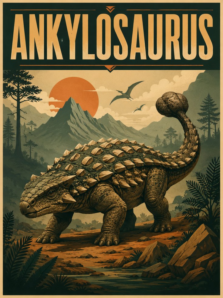 Ankylosaurus Poster: Vintage Dinosaur Art for Kids' Rooms (Multipl - artwork on paper