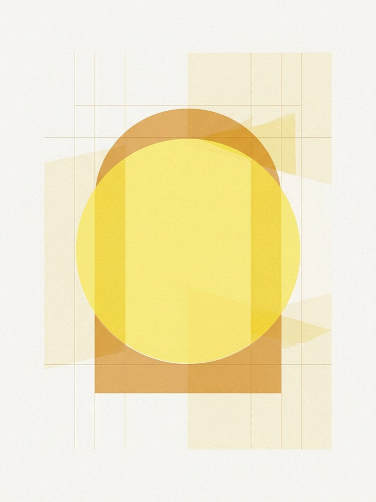Geometric Sun Art Print: Mid-Century Yellow Circle Composition - artwork on paper