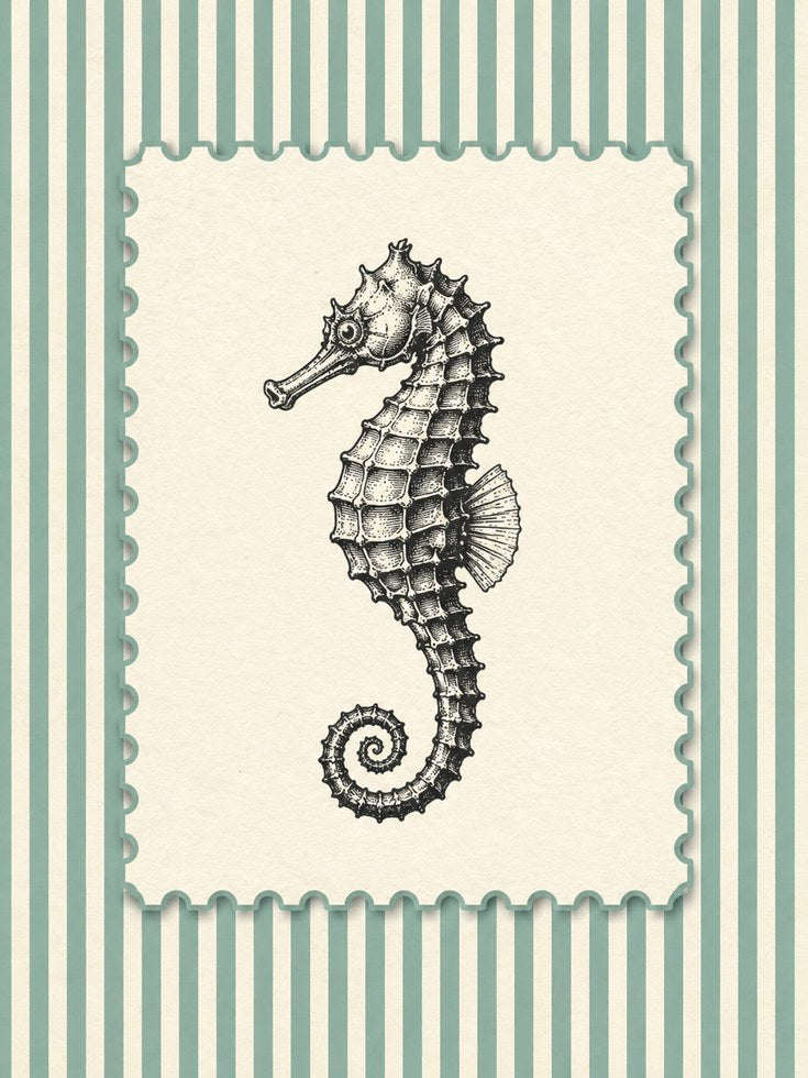 Seahorse Wall Art – Coastal Bathroom Decor - artwork on paper