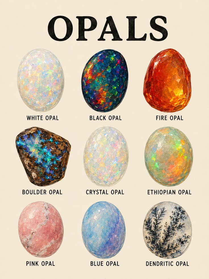 Opal Types Educational Print — Vintage Scientific Illustration - artwork on paper