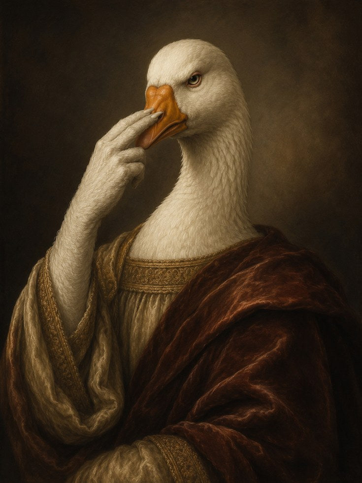 Funny Bathroom Poster Anthropomorphic Renaissance Goose Portrait - artwork on paper