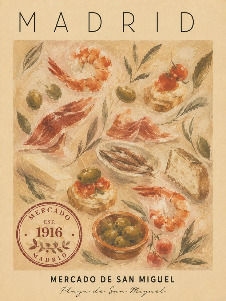 Spanish Food Poster – Madrid Travel Print - artwork on paper