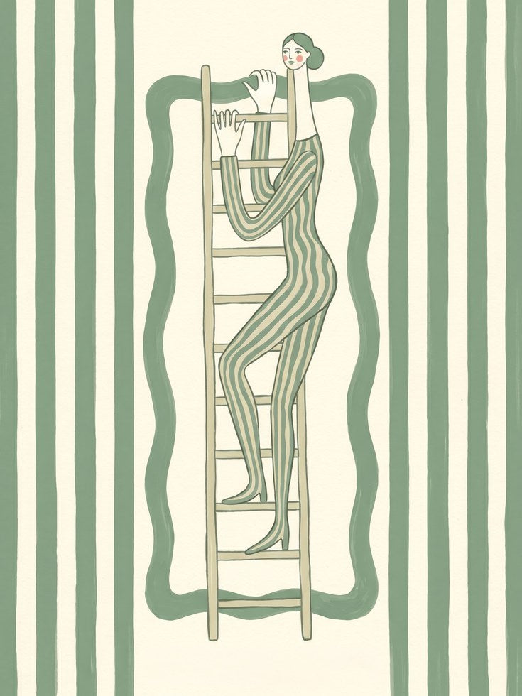 Woman on Ladder Art Print: Mid Century Modern - artwork on paper
