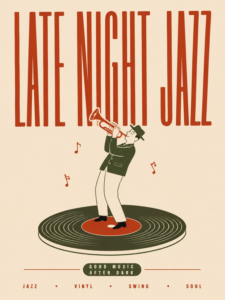 Mid-Century Jazz Poster – Retro Musician - artwork on paper