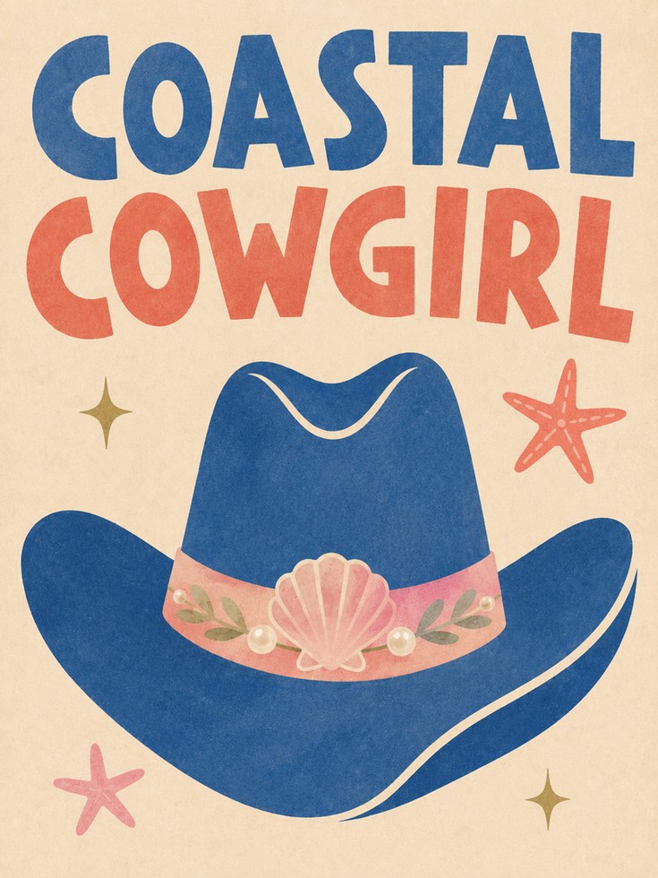 Coastal Wall Art – Western Cowgirl Print - artwork on paper