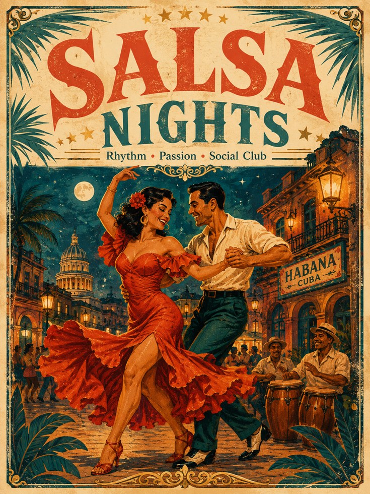 Salsa Dancing Poster – Havana Cuba Wall Art - artwork on paper
