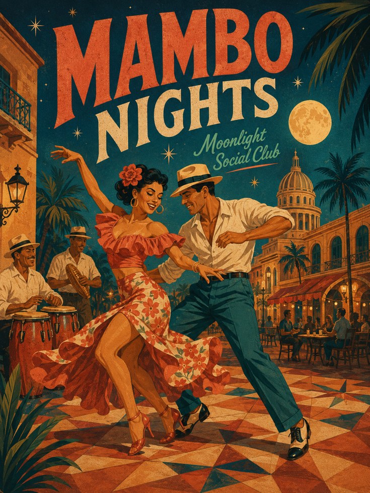 Vintage Dance Poster – Cuban Mambo Print - artwork on paper