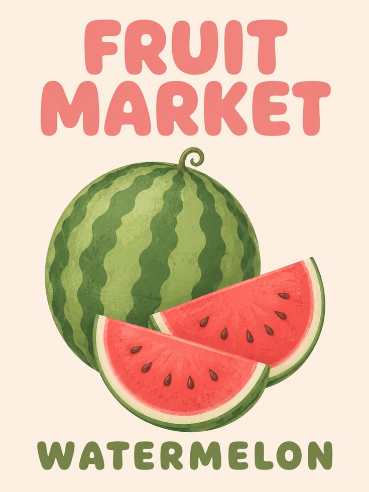 Watermelon Kitchen Print – Fruit Market Wall Art - artwork on paper