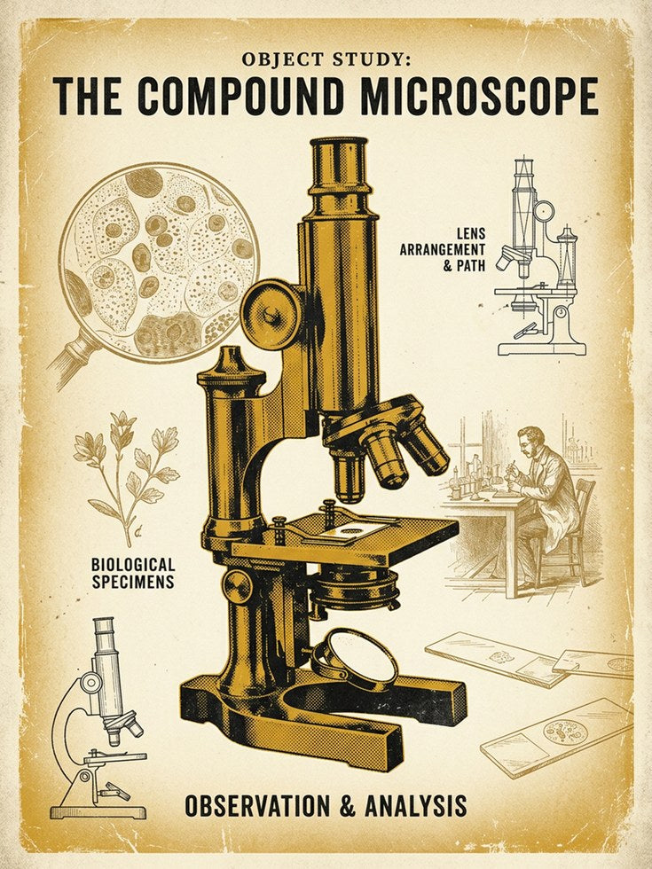 Vintage Compound Microscope Poster: Scientific Illustration Art - artwork on paper